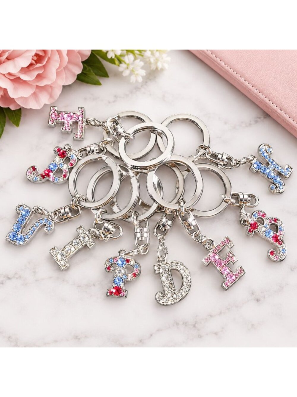 New Rhinestone Initial Keychain Purse Backpack Charm Choose Letter